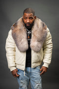 V-Bomber Leather Premium Full Fox Fur Collar [Beige]