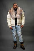 V-Bomber Leather Premium Full Fox Fur Collar [Beige]