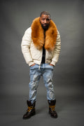 V-Bomber Leather Premium Full Fox Fur Collar [Beige]