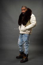 V-Bomber Leather Premium Full Fox Fur Collar [Beige]