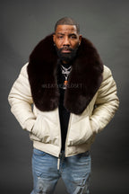 V-Bomber Leather Premium Full Fox Fur Collar [Beige]