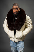 V-Bomber Leather Premium Full Fox Fur Collar [Beige]