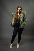 Women's Aria Mink Bomber With Hood [Green]