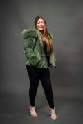 Women's Aria Mink Bomber With Hood [Green]