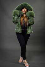 Women's Aria Mink Bomber With Hood [Green]