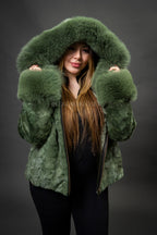 Women's Aria Mink Bomber With Hood [Green]