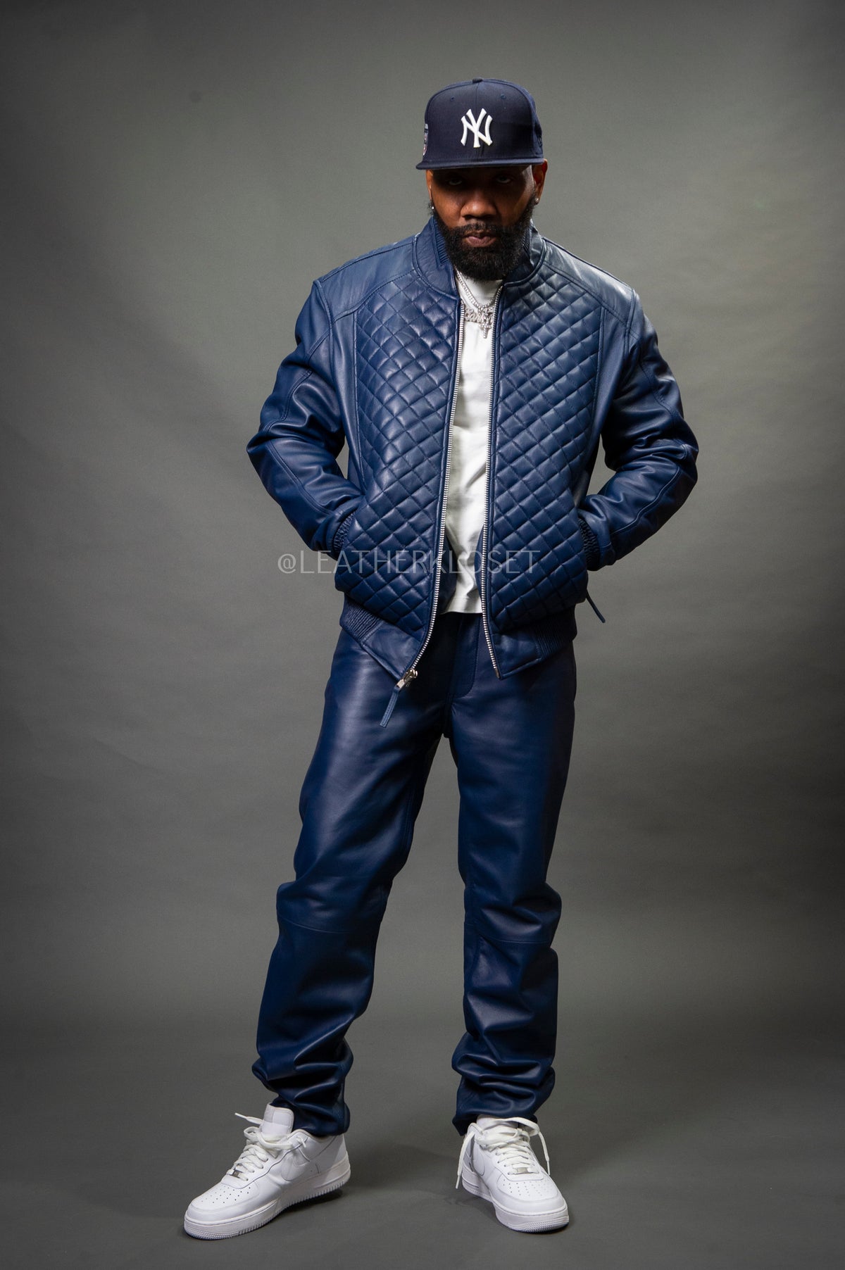 Men's Lucas Jacket & Leather Jean Pants [Navy]