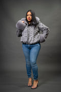 Women's Aria Mink Bomber With Hood [Grey]