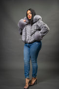 Women's Aria Mink Bomber With Hood [Grey]