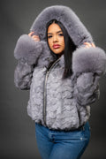 Women's Aria Mink Bomber With Hood [Grey]