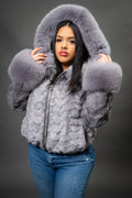 Women's Aria Mink Bomber With Hood [Grey]