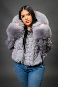 Women's Aria Mink Bomber With Hood [Grey]