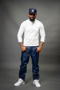 Men's Leather Jean Pants [Navy Blue]
