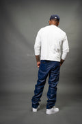 Men's Leather Jean Pants [Navy Blue]