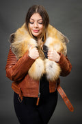 Women's Trey Biker Caramel Crunch Oversized Fox Collar [Golden Island]