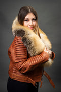 Women's Trey Biker Caramel Crunch Oversized Fox Collar [Golden Island]