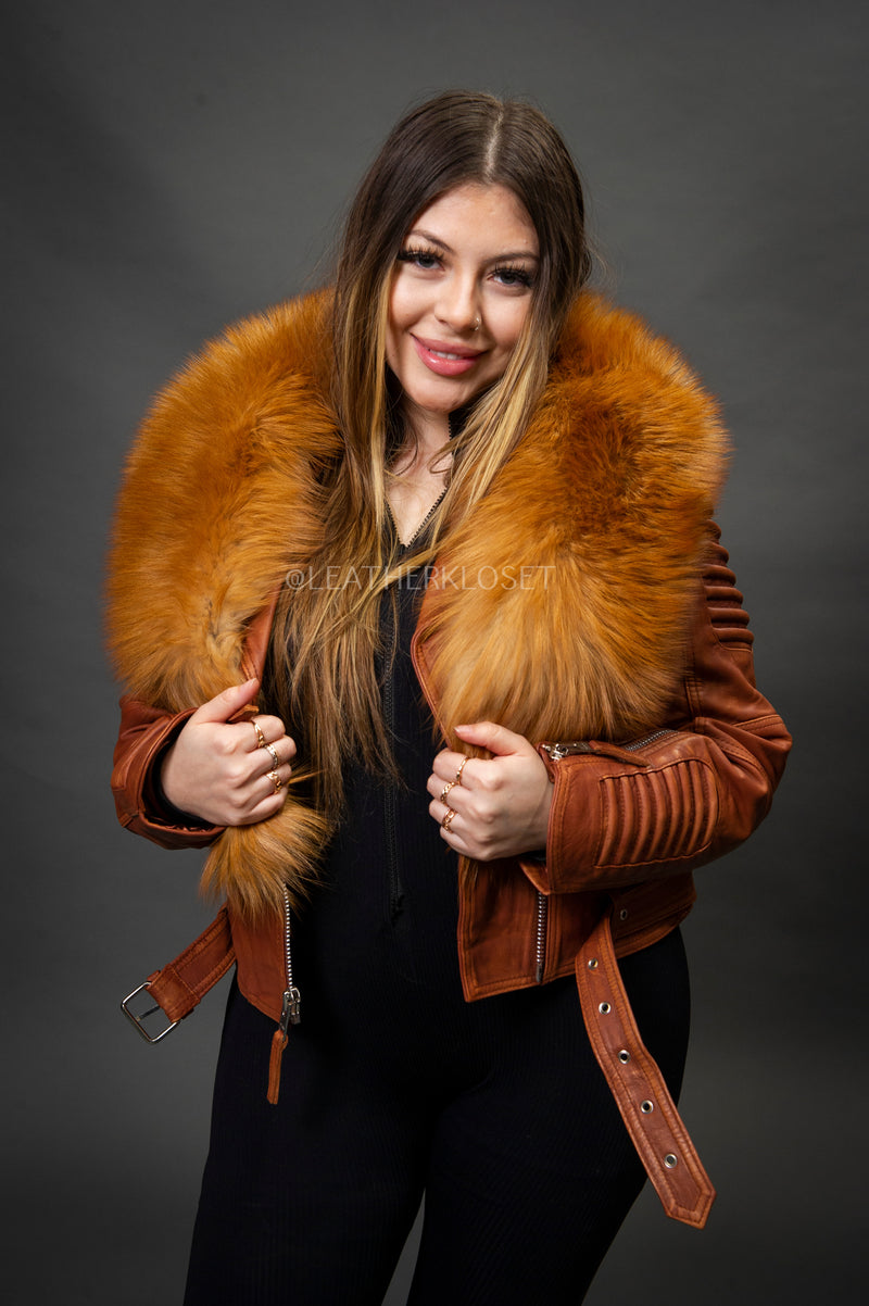 Women's Trey Biker Caramel Crunch Oversized Fox Collar [Red Fox]