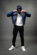 Men's Lucas Quilted Leather Bomber Jacket [Navy Blue]