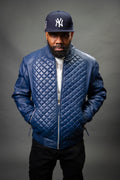 Men's Lucas Quilted Leather Bomber Jacket [Navy Blue]