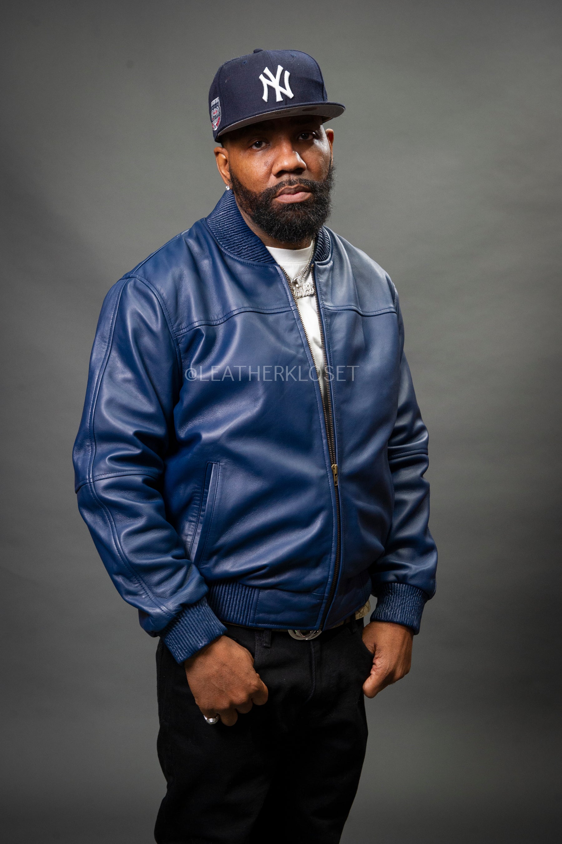 Navy Biker Jacket Men Men's Classic Baseball Leather Jacket [Navy