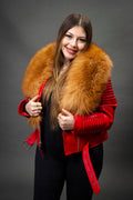 Women's Trey Biker Red Oversized Fox Collar [Red Fox Fur]