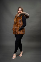 Women's Mink Vest With Hood [Whiskey]