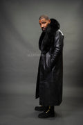Men's Leather Unnameable Trench Coat With Fox Collar [Black]