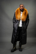 Men's Leather Unnameable Trench Coat With Fox Collar [Red Fox]