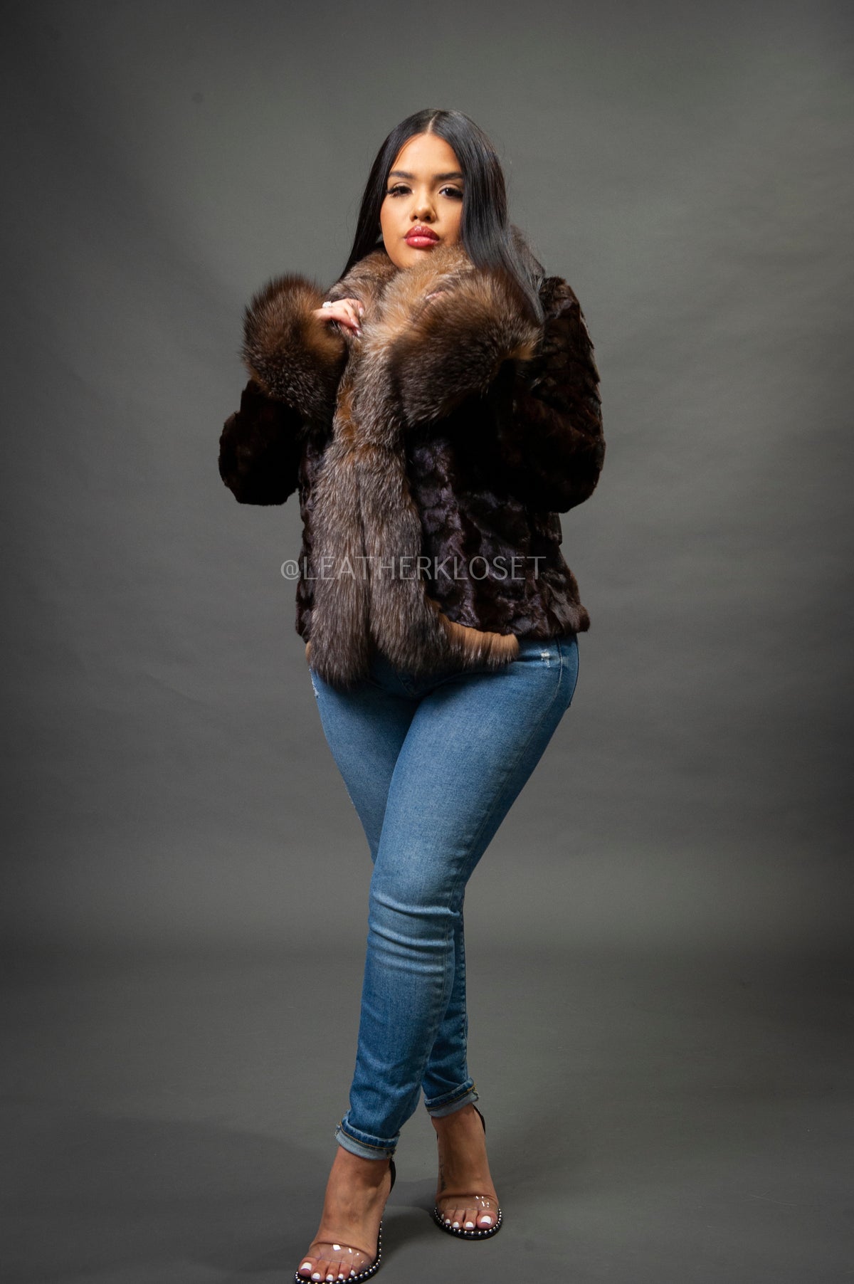 Women's Camila Mink Bomber Jacket [Brown]