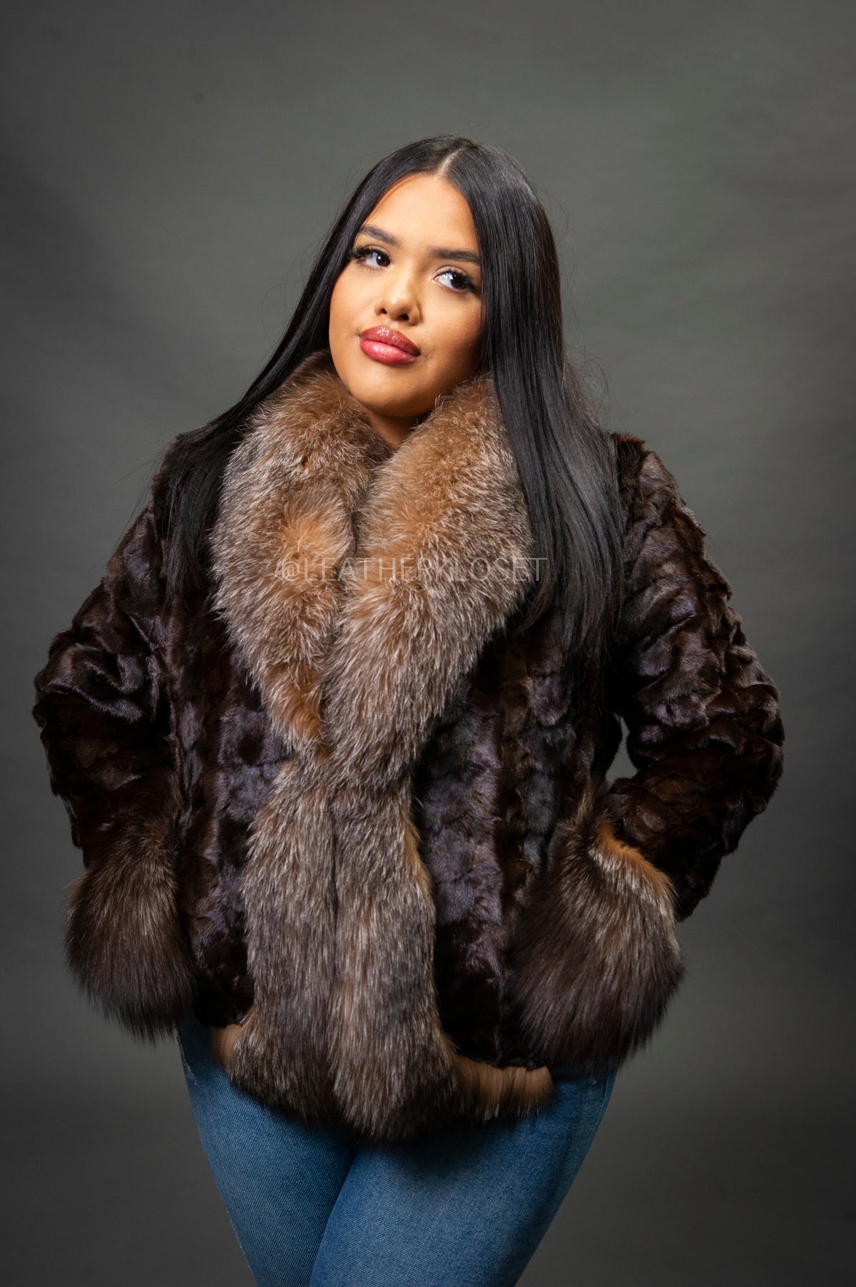 Women's Camila Mink Bomber Jacket [Brown]