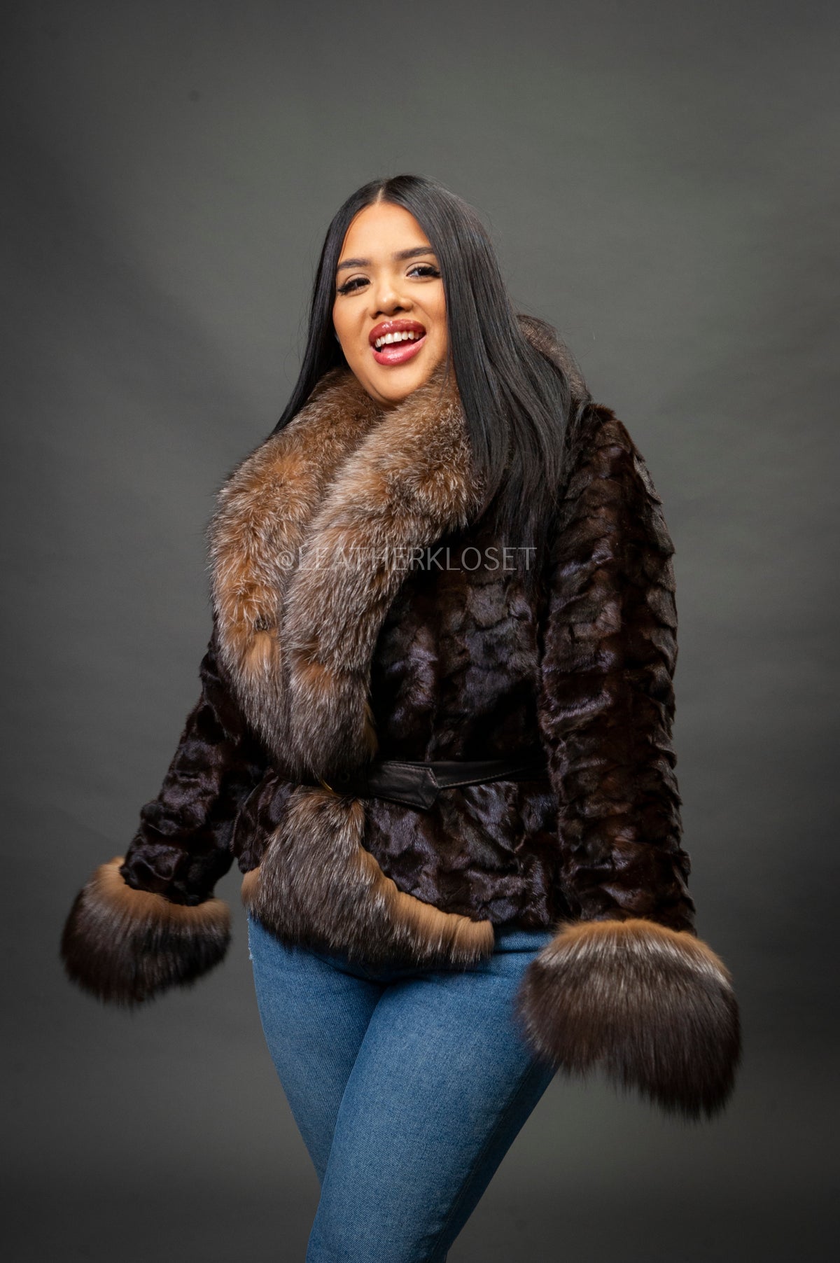 Women's Camila Mink Bomber Jacket [Brown]