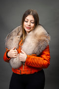 Women's Trey Biker Orange Oversized Fox Collar [Crystal Fox]