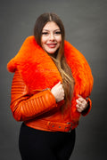 Women's Trey Biker Orange Oversized Fox Collar [Orange Fox]