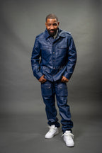 Men's James Leather Shirt And Cargo Pants Set [Navy]