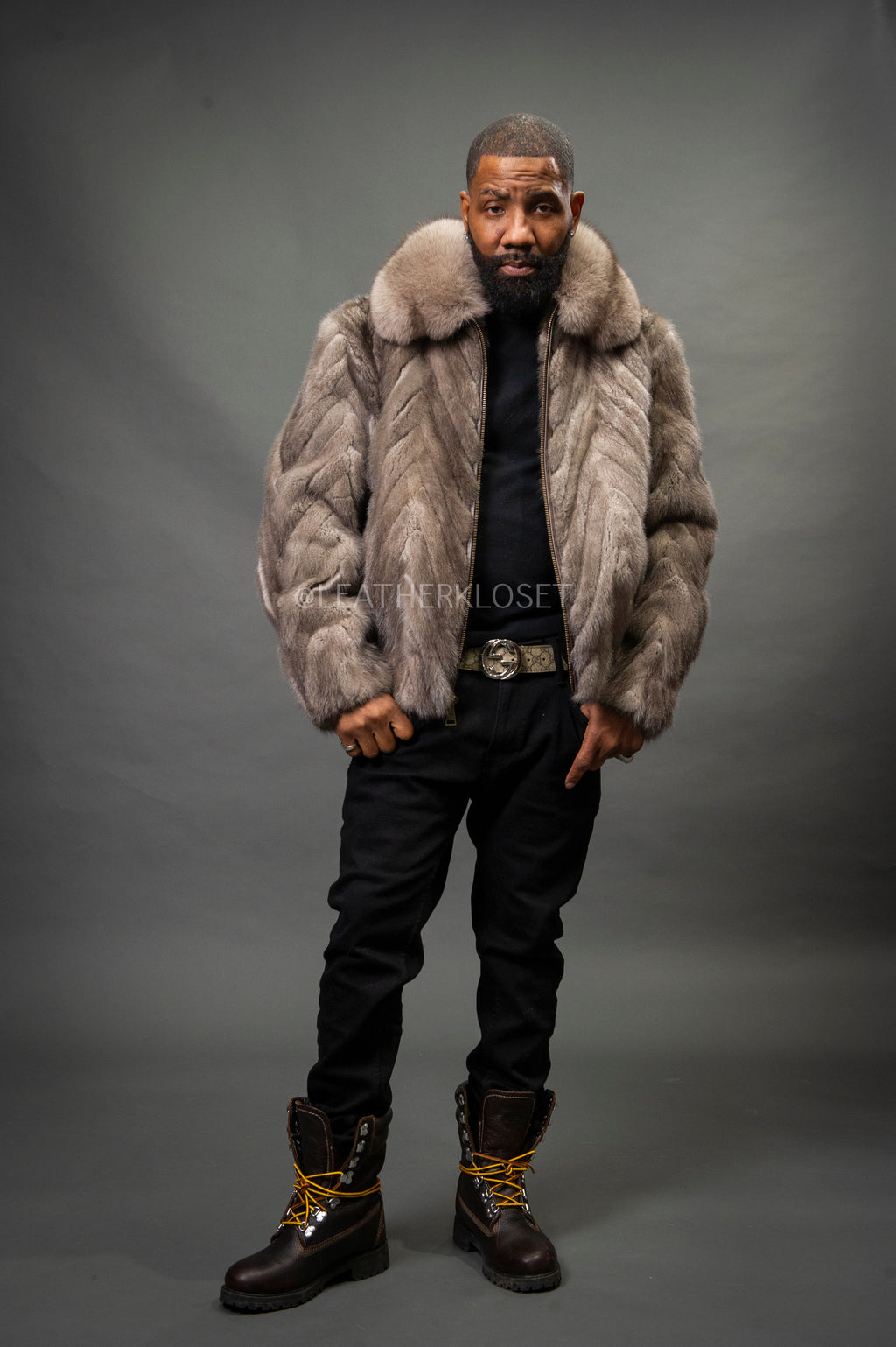 Men's Mink Bomber Jacket Herringbone [Natural]