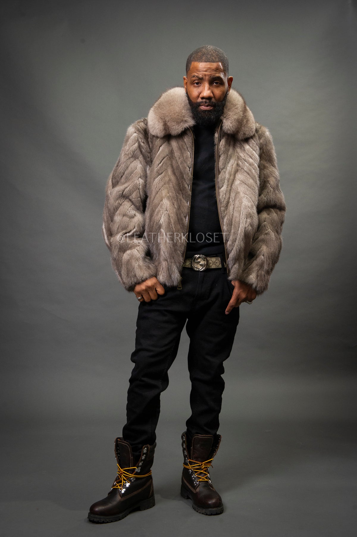 Men's Mink Bomber Jacket Herringbone [Natural]