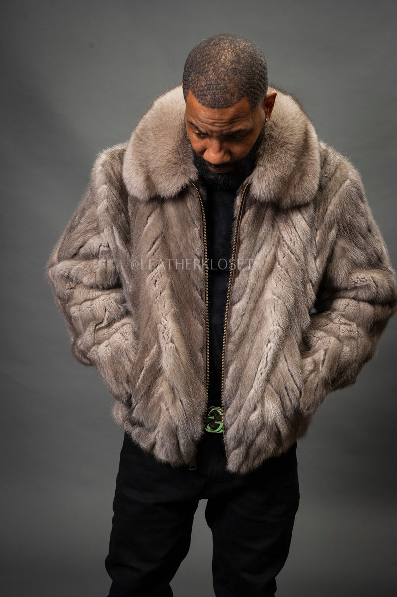 Men's Mink Bomber Jacket Herringbone [Natural]