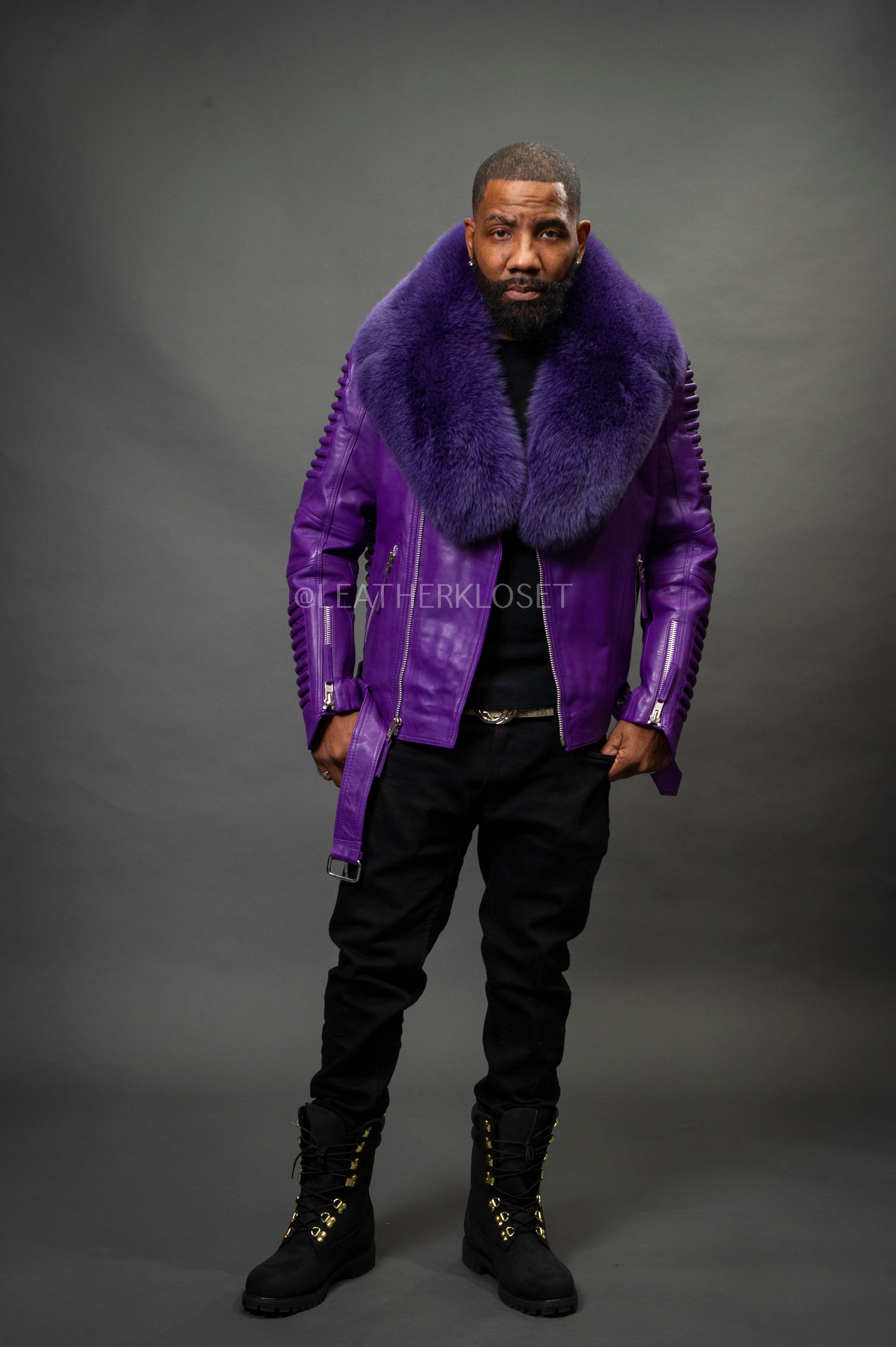 Men's Trey Biker Purple Full Fox Fur [Purple Fox] – LeatherKloset