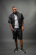 Men's Leo Leather Shorts and Jacket Set [Black/Black}