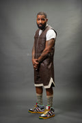 Men's Leather Brooklyn Vest With Leather Basketball Shorts [Chocolate/Beige]