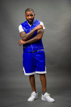 Men's Leather Brooklyn Vest With Leather Basketball Shorts [Royal/White]