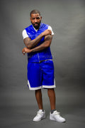 Men's Leather Brooklyn Vest With Leather Basketball Shorts [Royal/White]