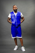 Men's Leather Brooklyn Vest With Leather Basketball Shorts [Royal/White]