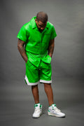 Men's Summer In Miami Leather Shirt And Shorts Set [Green]