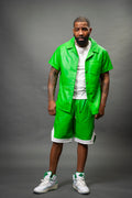 Men's Summer In Miami Leather Shirt And Shorts Set [Green]