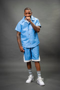 Men's Summer In Miami Leather Shirt And Shorts Set [Baby Blue]