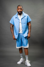 Men's Summer In Miami Leather Shirt And Shorts Set [Baby Blue]