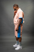 Men's Leo Leather Shorts and Jacket Set [Baby Pink/Baby Blue]