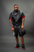 Men's Leo Leather Shorts and Jacket Set [Black/Red]