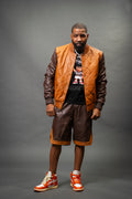 Men's Leather Adan Varsity Jacket With Shorts [Chocolate/Saddle]